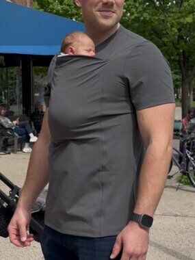 Lalabu Dad Shirt gray stretch jersey short sleeve t-shirt babywearing pouch L